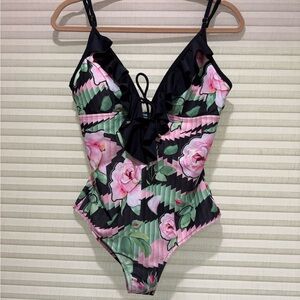 Women’s Floral Vneck Ruffle Swimsuit